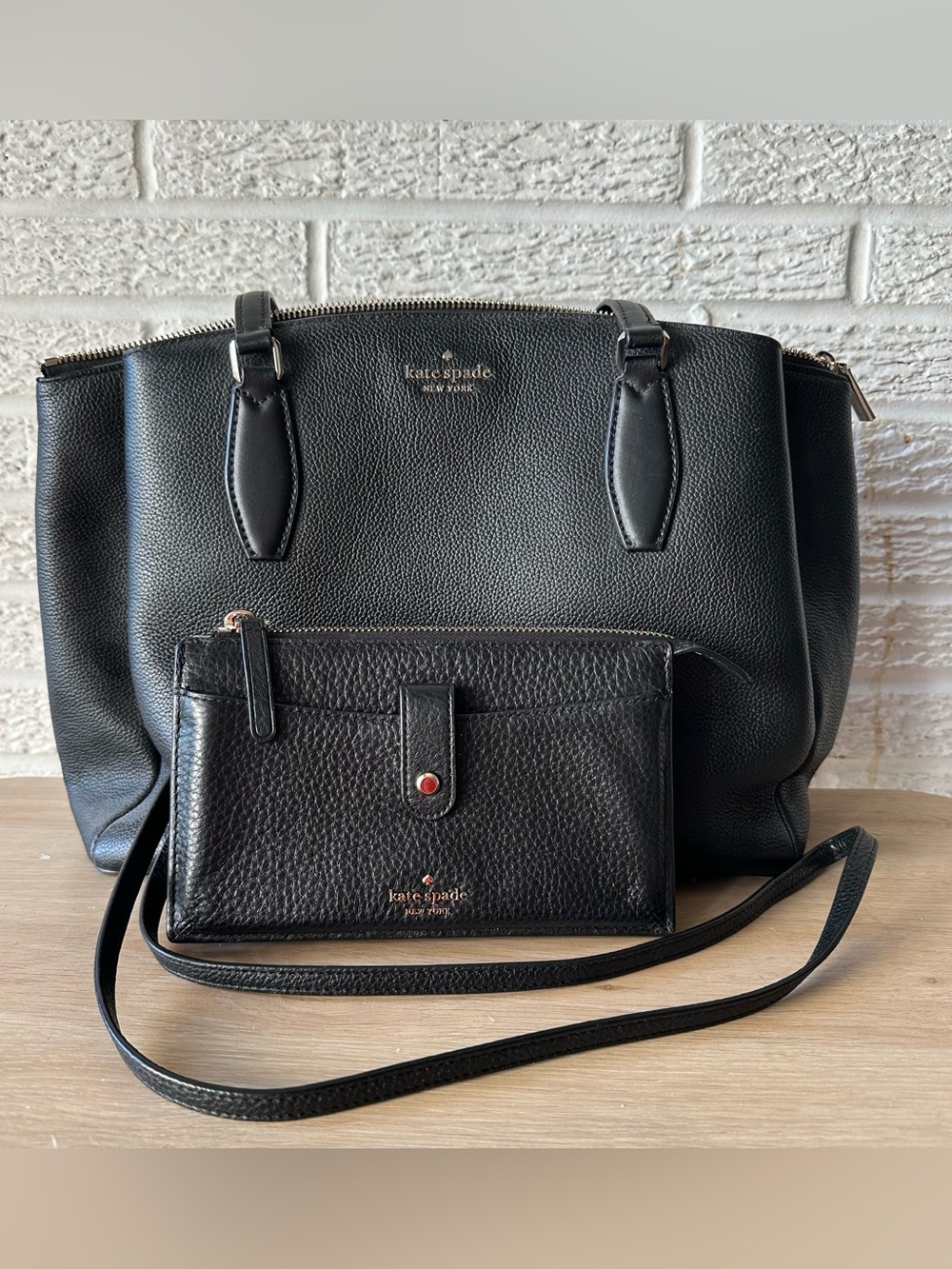Kate Spade Monet Large Triple Compartment Tote and Wallet/Black Pebble Leather